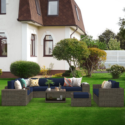 Ensemble de conversation modulaire en rotin 12 pièces avec coussins 12 pièces