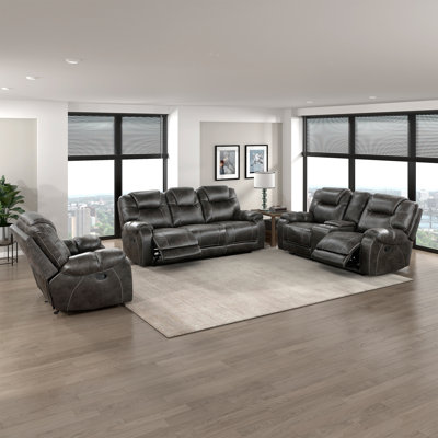 Yasminda Transitional Polished Microfiber 3-Piece Reclining Set with Gentle Gliding Motion, Center Storage Console & Pocket Coil Seating by Red Barrel Studio