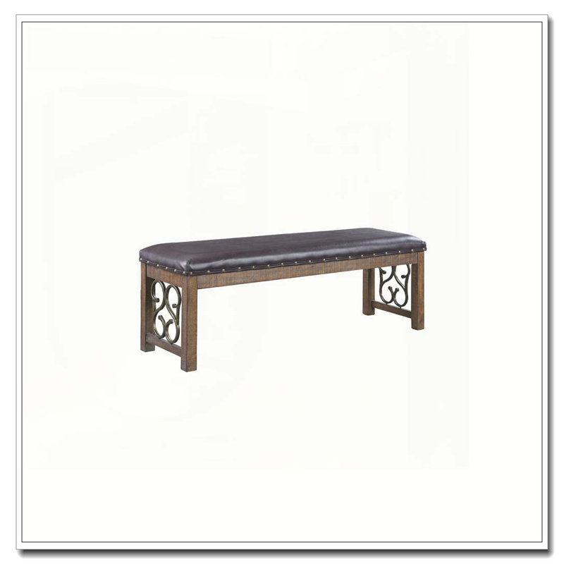 Banc en cuir synthétique noir et cerisier vieilli Raphaela