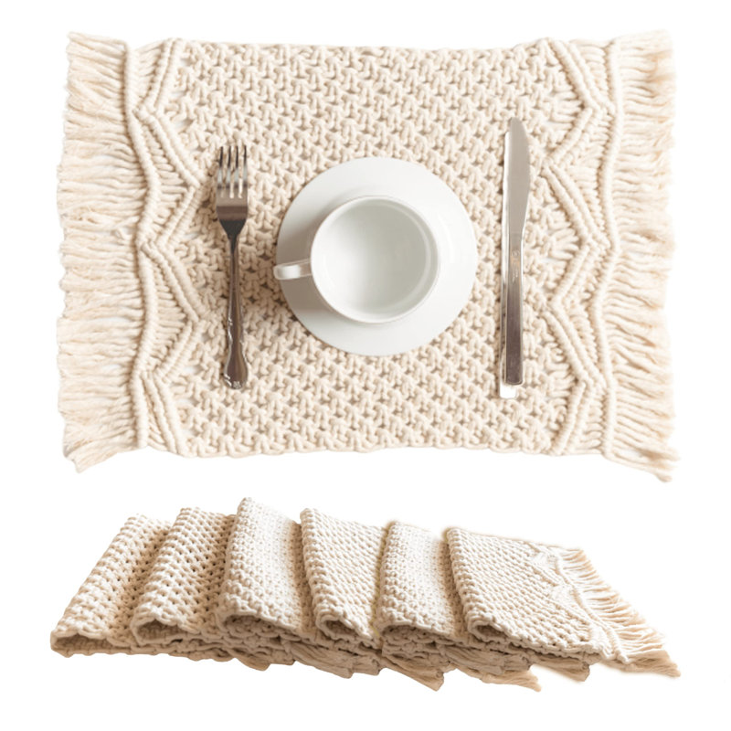 Ensemble de 6 napperons - Ensemble de napperons bohème en coton tissé à la main