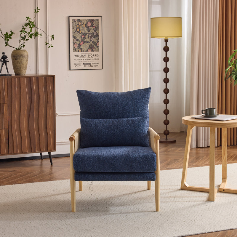 Masson Chenille Accent Chair Armchair With Pillow, Blue Chenille