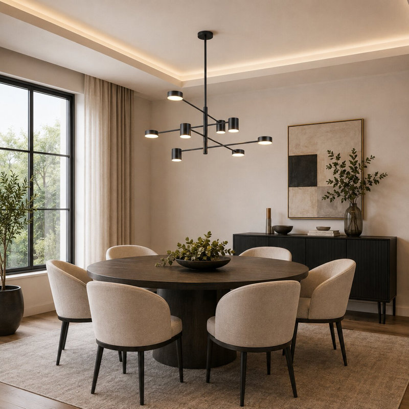 Modern 8 Light LED Black Linear Chandelier
