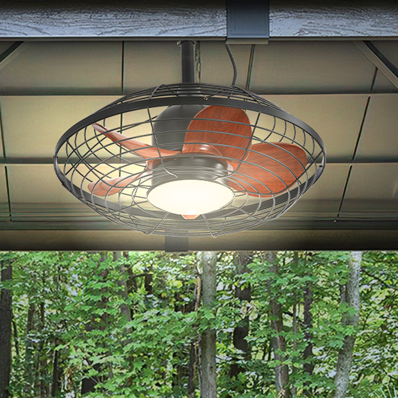 20" Cage 5-Blade Woodgrain Three-Color Variable Light Ceiling Fan with Remote Control