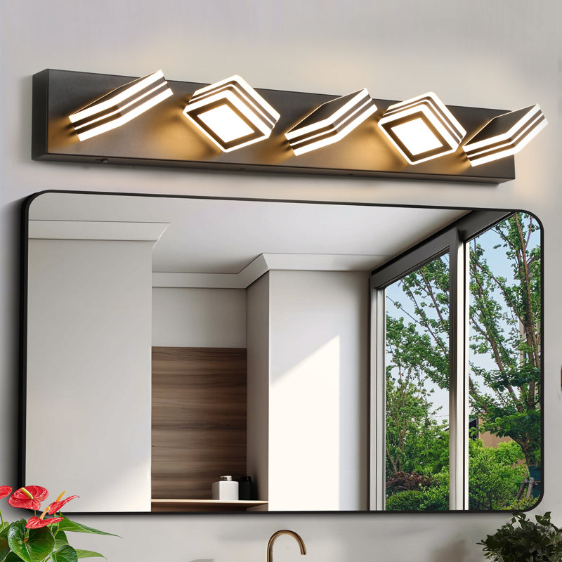 Applique murale à 5 lumières à DEL pour salle de bain moderne, noire et rotative linéaire pour miroir et salle de bain, 5