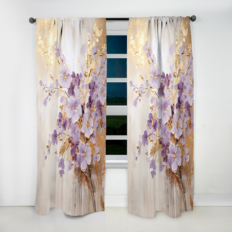 Purple and Gold Adorned Violets Meadow IV - Violets Curtain - Velvet Room Darkening - 1 Panel, 52" W x 108" L
