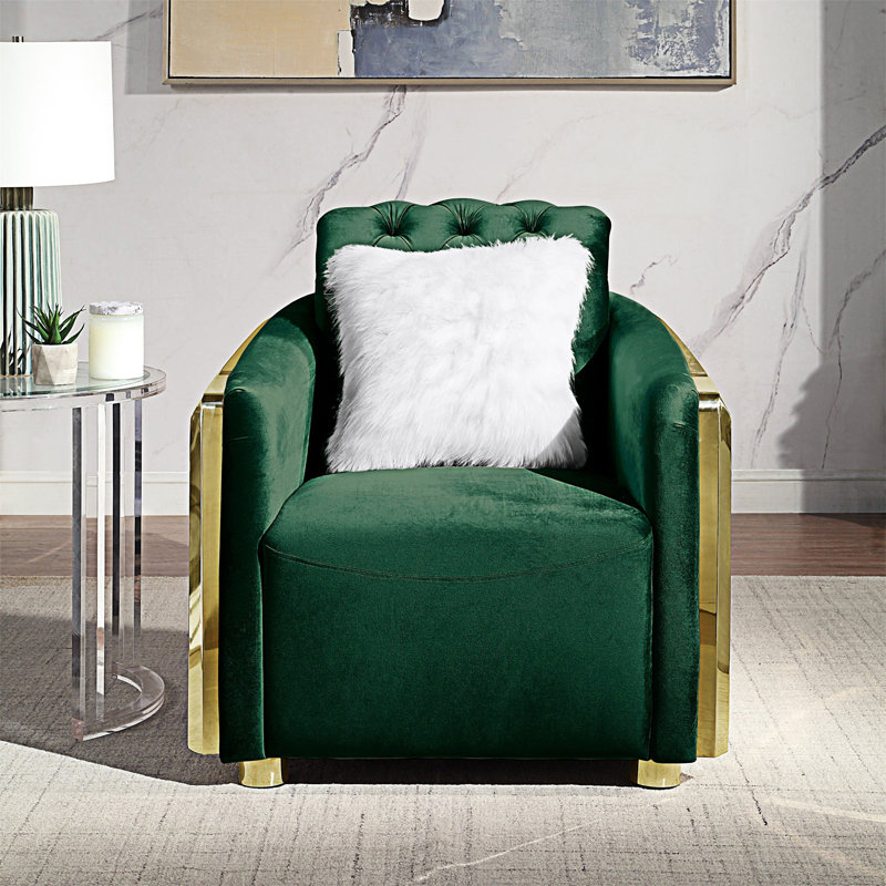 Fauteuil rembourré, Or, Velours vert