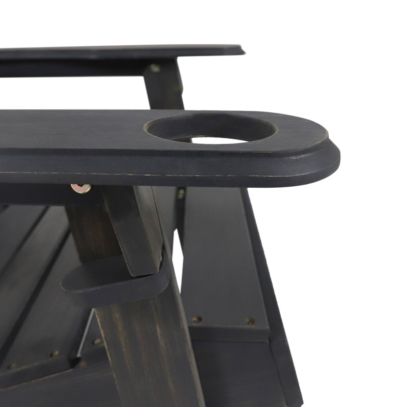 Chaise en bois gris foncé avec design pliable et porte-gobelets, 33,97 po H, 36,15 l, 30,8 P, 21,9 lb, pour les terrasses de terrasse extérieures avec capacité, profondeur, largeur, hauteur, cour arrière