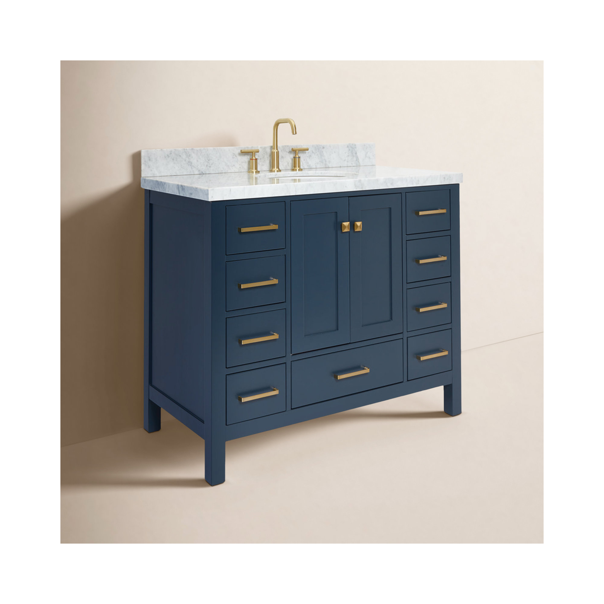 Cambridge 43'' Single Bathroom Vanity, Midnight Blue, Satin Brass