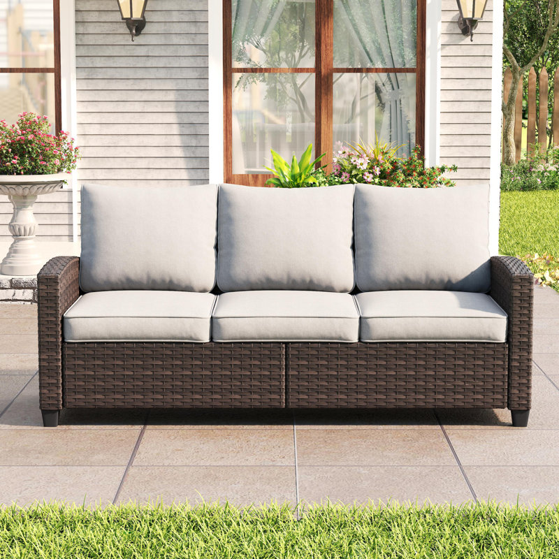 3-seater Patio Wicker Sofa Chairs with Cushions, Sand