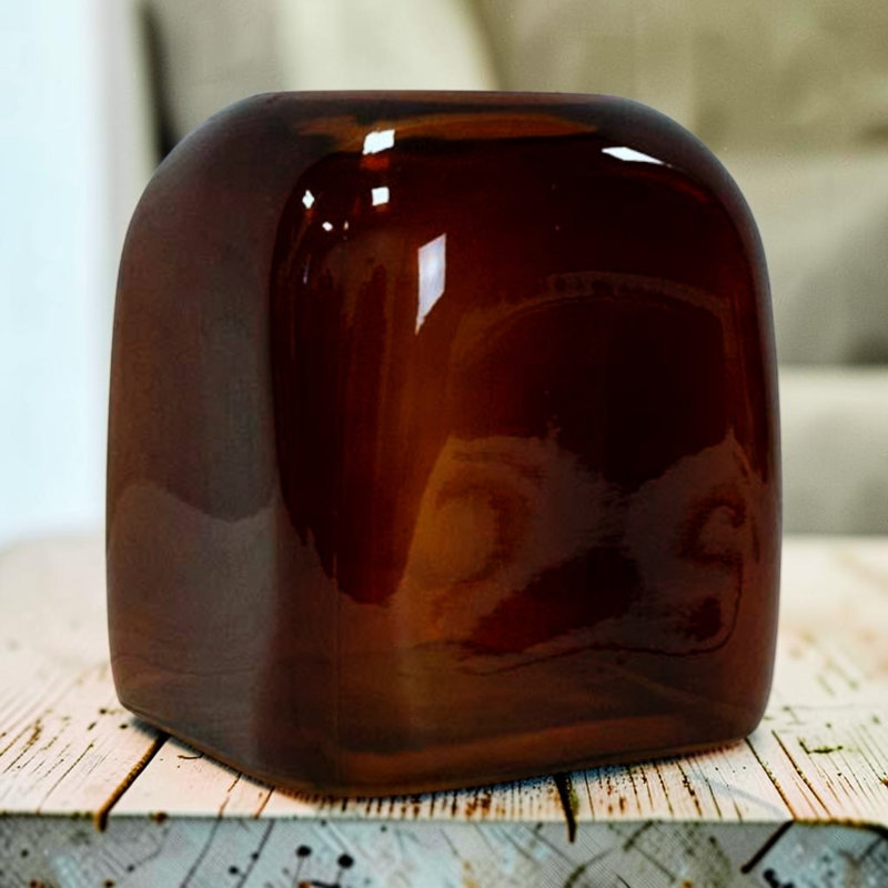 Burnt Amber Square Bubble Glass Vase, Green