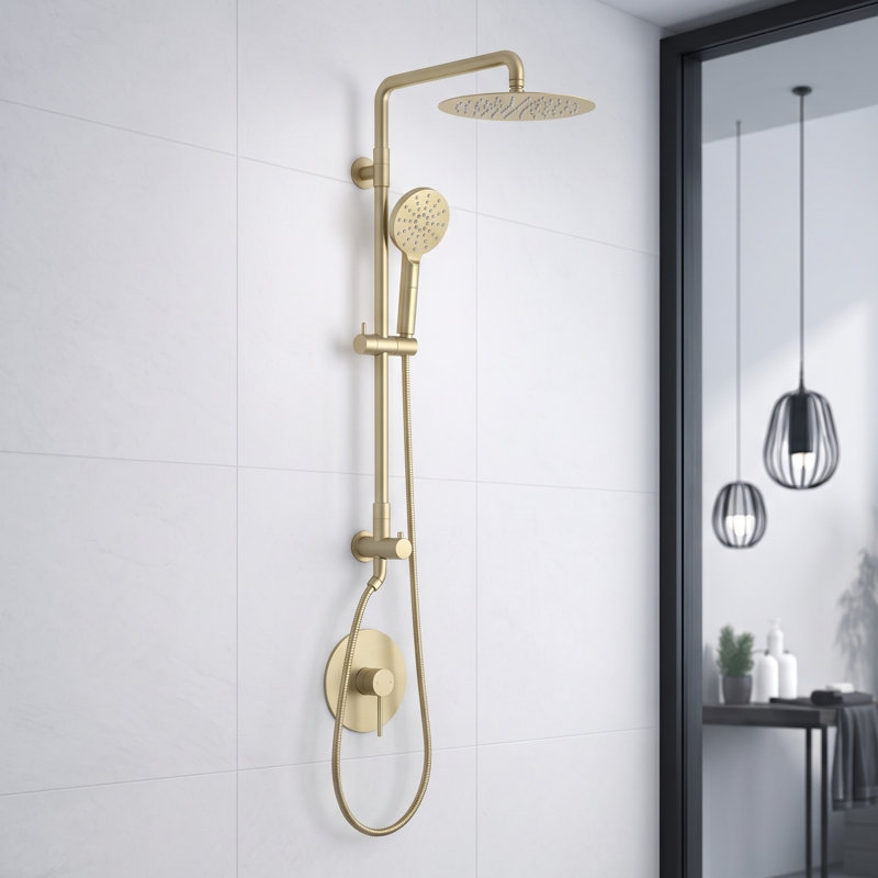 Dual Function Complete Shower System with Rough-in Valve, Brushed Gold
