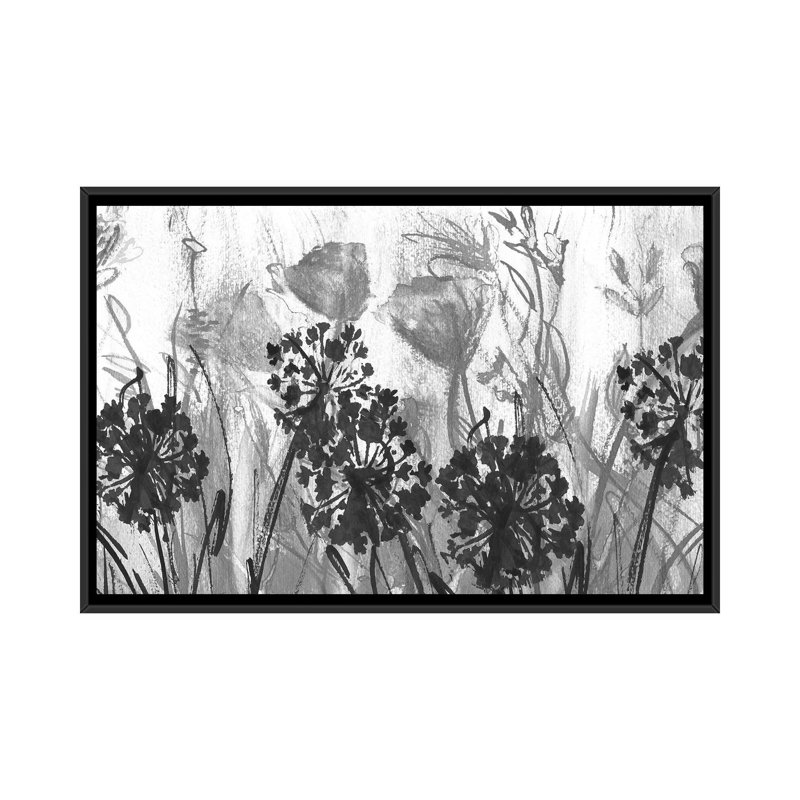 Champ indigo, H 18 po x l 26 po, Toile à cadre flottant noir, Noir / blanc