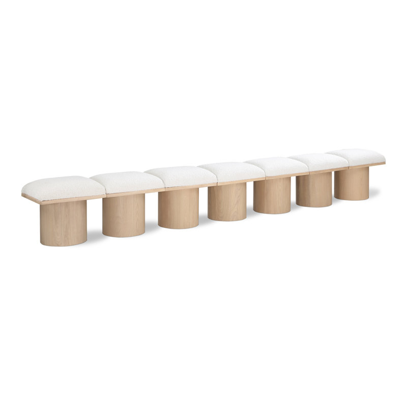 Banc rembourré Horatia, Tissu crème bouclé, Naturel, H 17,5 po x l 126 po x P 15,5 po