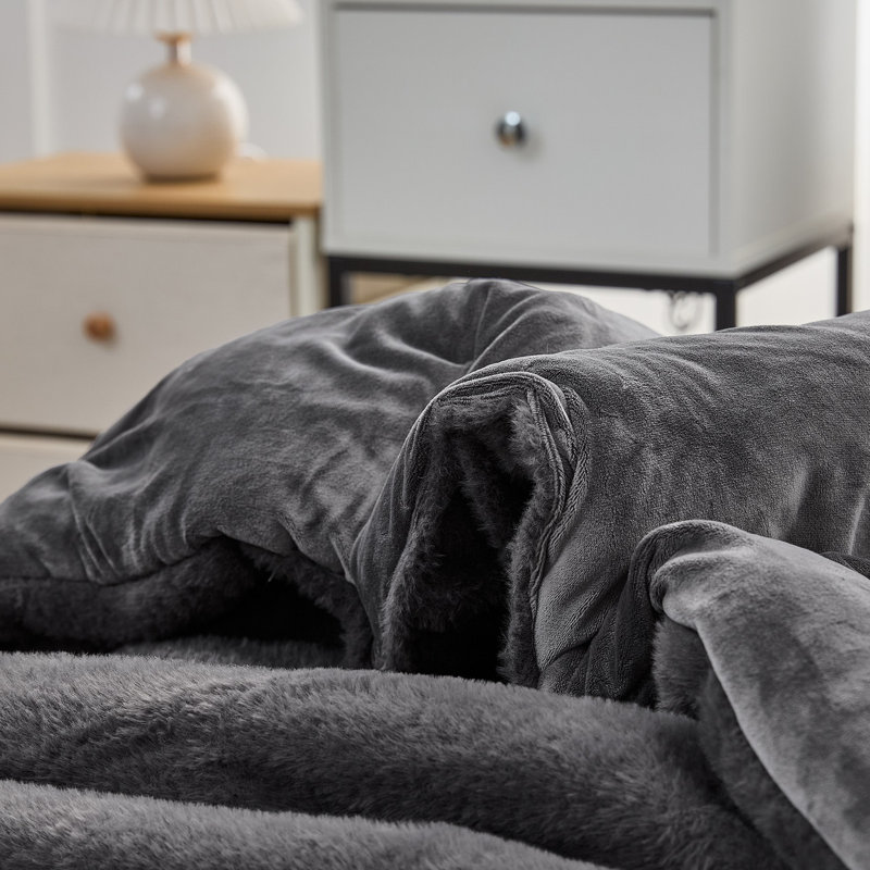 You Feel Me - Coma Inducer Oversized Comforter Set, Gris, Édredon simple extra long + 1 taie décorative st