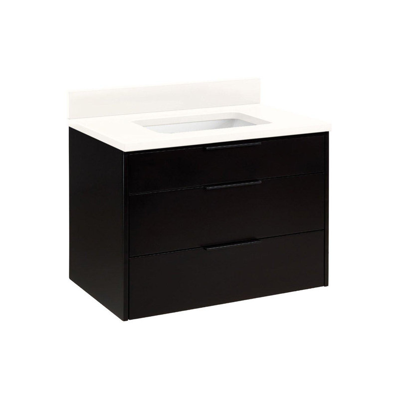 30" Dita Single Bathroom Vanity Set with Rectangular Undermount Sink, Artic White Quartz, Black