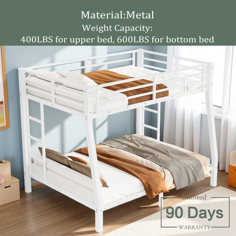Metal Full XL Over Queen Bunk Bed For Teens And Adults,Space-Saving/Noise Reduced/No Box Spring Needed