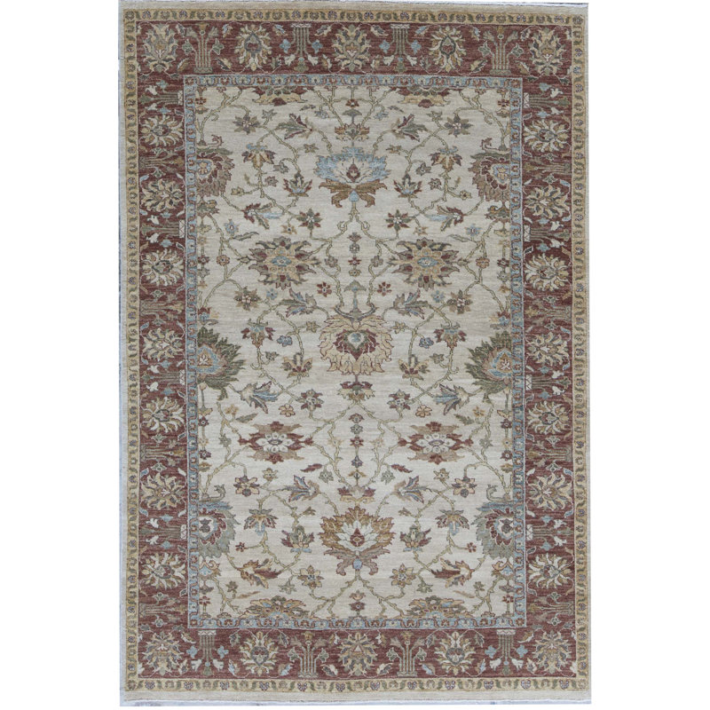 Ziegler Wool Oriental Area Rug in Ivory/Brown, Rectangle 6'1" x 8'11"