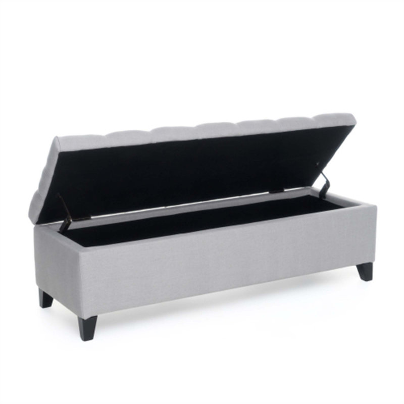 Contemporary Tufted Storage Ottoman With Diamond Stitching,  For Extra Seating And Organized Living Spaces., Light Gray