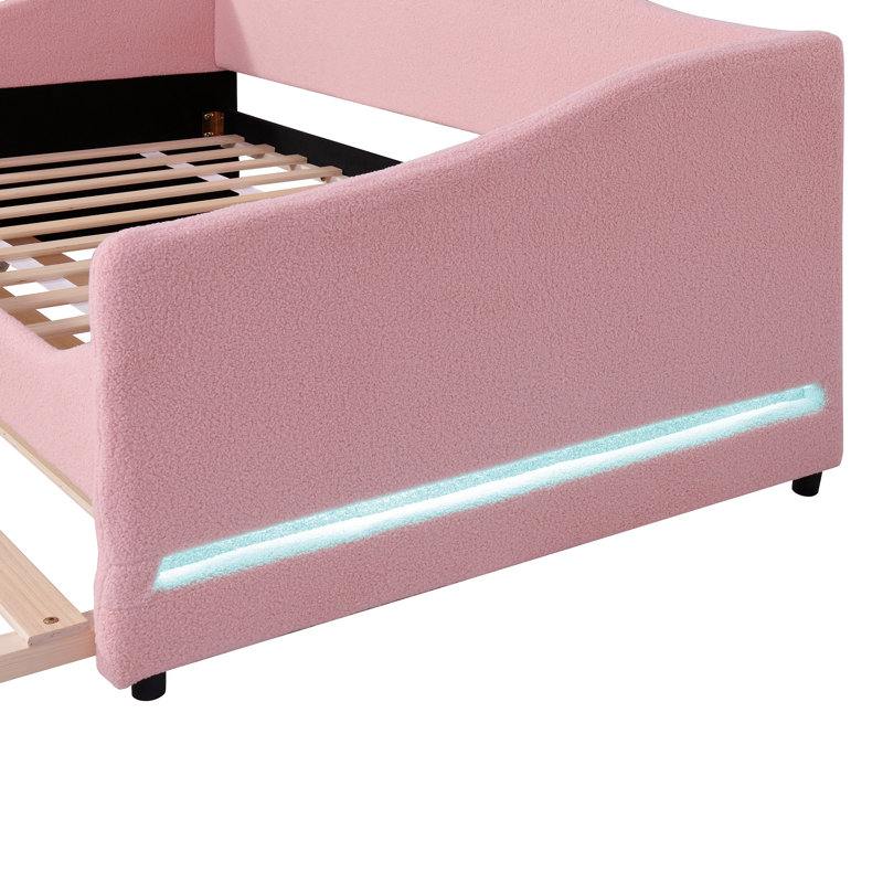 Teddy Fleece Upholstered Daybed With Light And Trundle, Twin, Pink