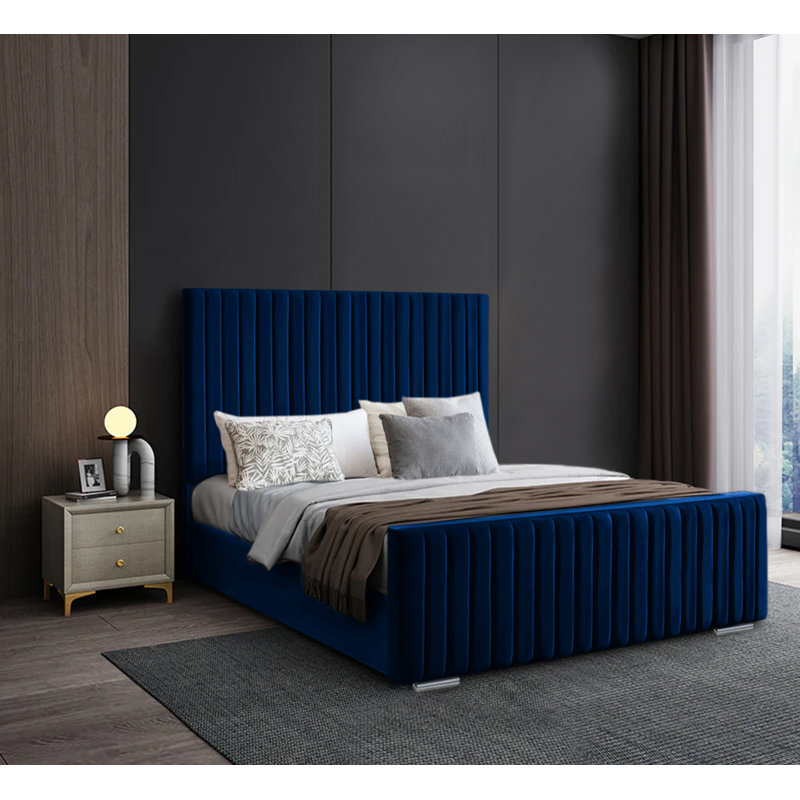 Angelamaria Upholstered Bed, Blue, Double (4'6)