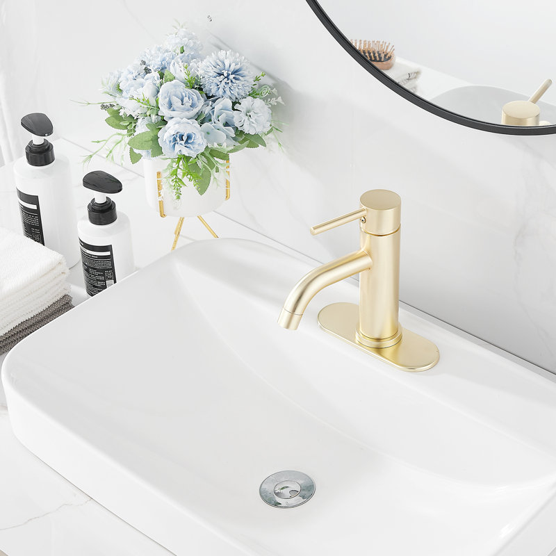 Single-handle Bathroom Faucet with Drain Assembly, Brushed Gold