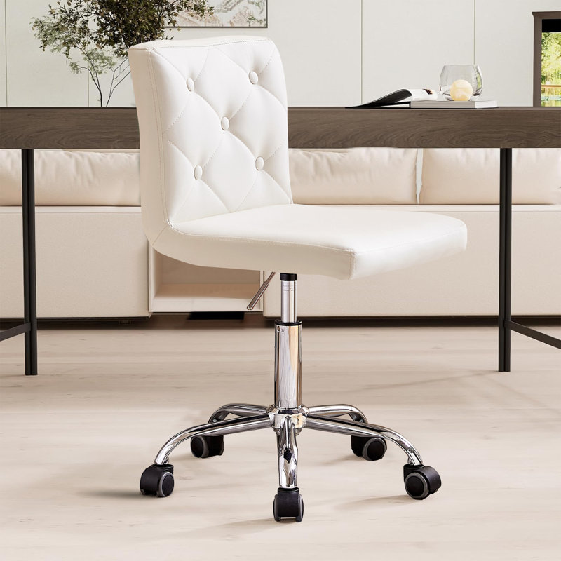 Armless Desk Chair Set Of 2, Mid Back Swivel Office Chair, Adjustable Task Chair With Rolling Wheels And Modern Tufted, White