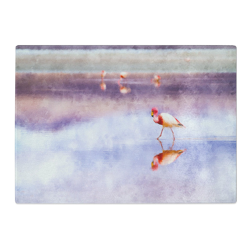 Tempered Glass Flamingo Reflection Chopping Board, 28.5 cm x 39 cm