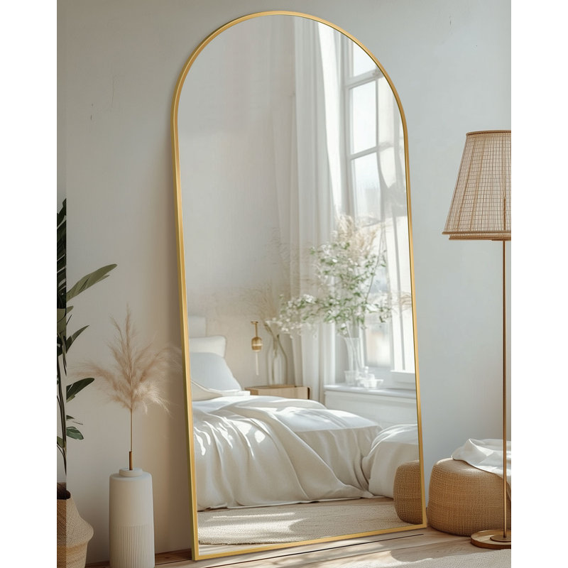 Arched Black Floor Mirror With Stand, 38x77 Inch Freestanding Full Body Mirror For Bedroom, Gold, 71" x 30"