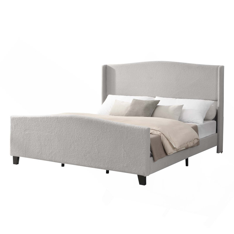 Structure de lit rembourrée en velours avec tête de lit à haut dossier et support à lattes, aucun sommier nécessaire, Grey