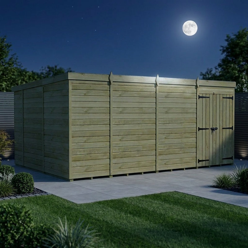 Total Sheds 15ft x 10ft Pent Garden Shed - Double Door - No Windows - Pressure Treated Timber - UK Manufactured