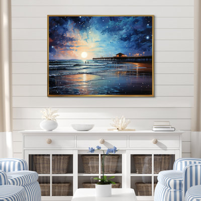 Sollis Beach Pier Reflections Pointillism II sur toile