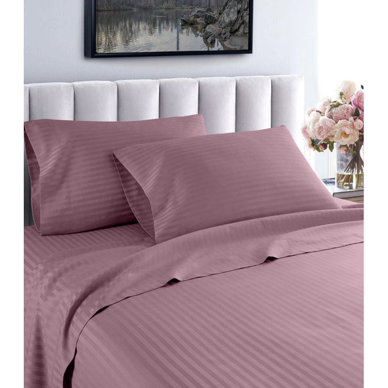 Egyptian Cotton Sateen Striped Sheet Set, Purple, Twin