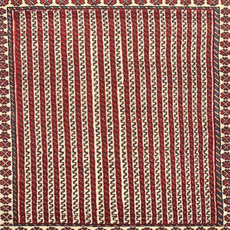Tapis géométrique rouge / beige / brun, Carré 5 pi