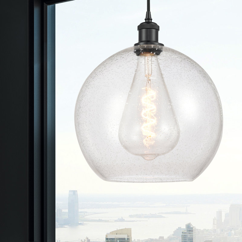 Luminaire suspendu sphérique 1 lumière Roxane, H 16,38 po x l 11,75 po x P 11,75 po, Ampoule non incluse, Noir mat