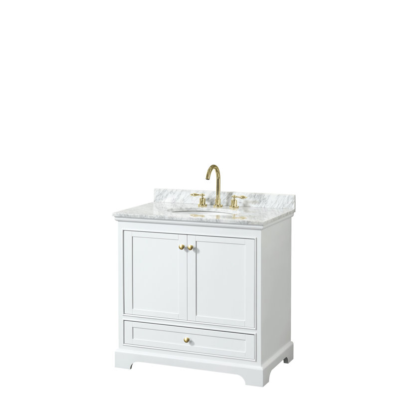 Deborah 36" White and Gold Single Bathroom Vanity with Marble Countertop