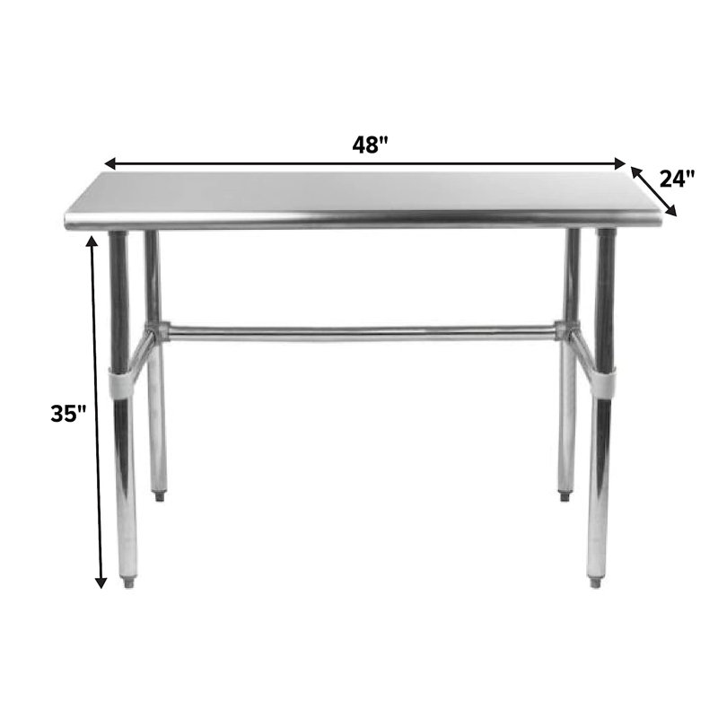Express KitchQuip 35"H X 48"W X24"D  Open Base Stainless Steel Commercial Work Prep Table, 35"H x 48"W x 24"D
