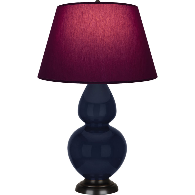 Lampe de table double gourde en céramique, Bleu minuit émaillé / bronze, Prune / lavande, Bronze