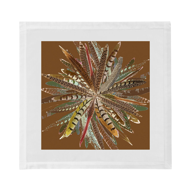 Pheasant Feathers Cotton Sateen Dinner Napkins, Brown