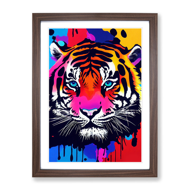 Painted Tiger No.4 Abstract - Wall Art, 66cm H x 48cm W, Walnut Framed, White