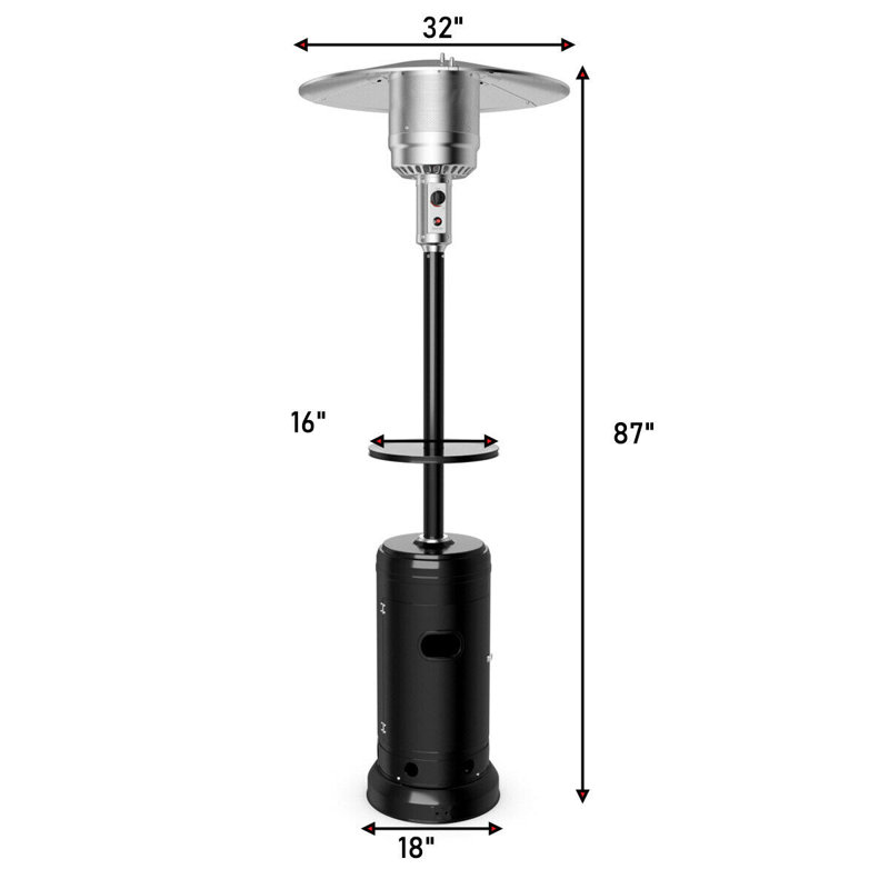 Black Freestanding Steel Propane Patio Heater with Table