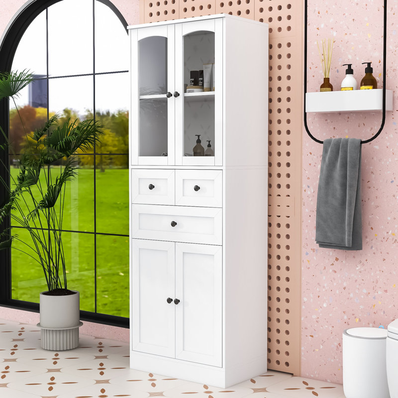 Spacious Multi-Functional MDF Cabinet with Adjustable Shelves and Glass Doors