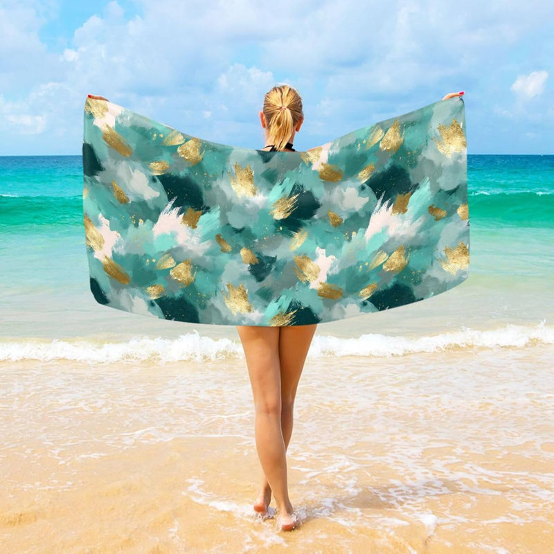Large Beach Towel Green Texture Art - 35”L x 70”W, Sand Proof, Lightweight, Super Absorbent - Fit for Beach Swimming