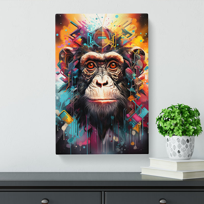 Monkey Futurism Art - Wrapped Canvas, 50cm H x 35cm W x 3cm D