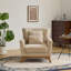 Canapé simple avec accoudoirs d'appoint en chenille de style Mid-Century moderne avec structure en bois massif-133046677