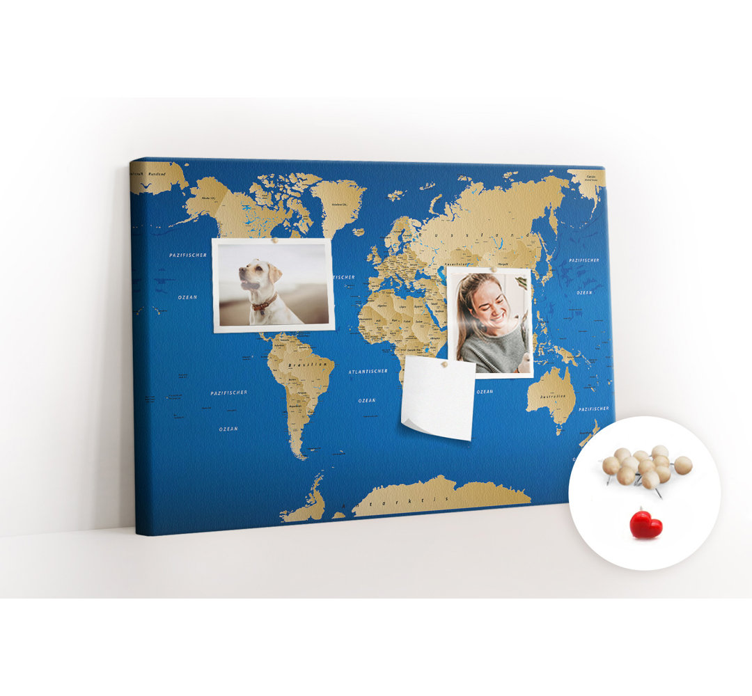 Wall Mounted bulletin board print home decor kitchen notice board home office corkboard World countries