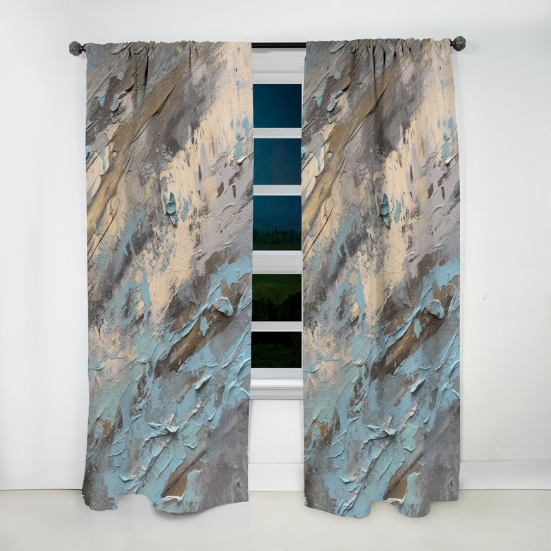 Murfield - beige marbré bleu artistique - rideau en velours moderne - obscurcissant - 1 panneau, L 52 po x L 90 po
