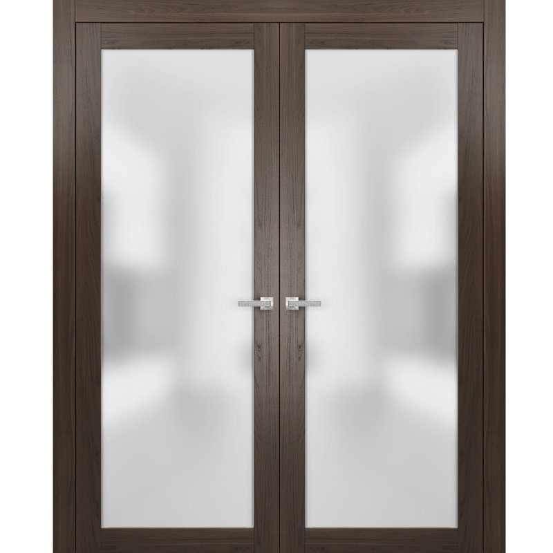 Portes françaises en verre givré Planum, 72 po x 80 po, Chocolat
