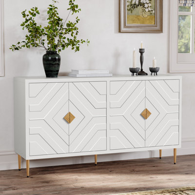 Buffet moderne de 147 cm (58 po) avec 4 portes à motifs en relief pour cuisine et salon
