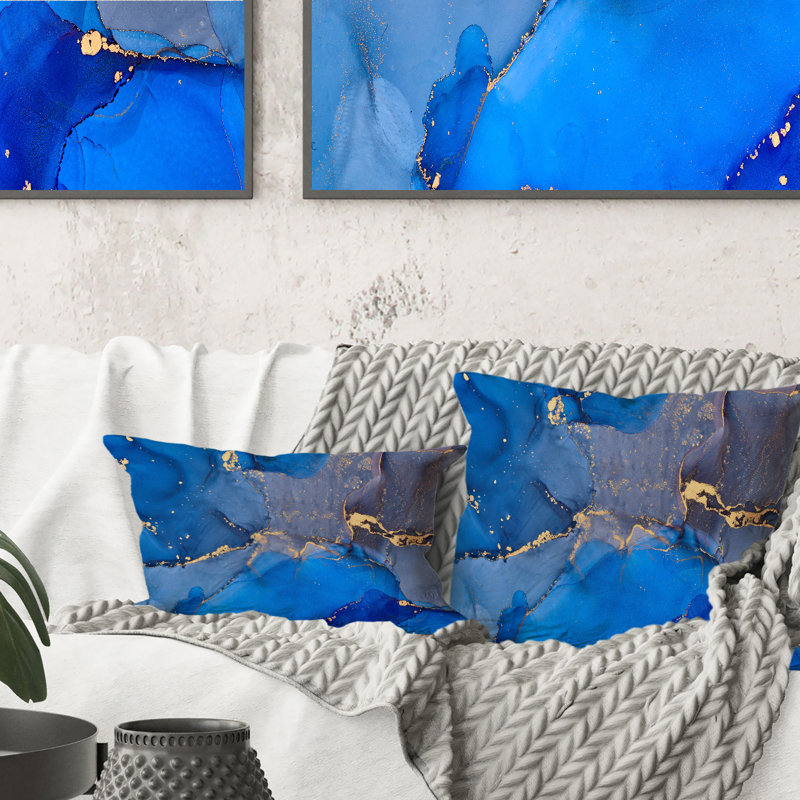 Coussin décoratif de luxe à imprimé abstrait bleu V 12 po x 20 po