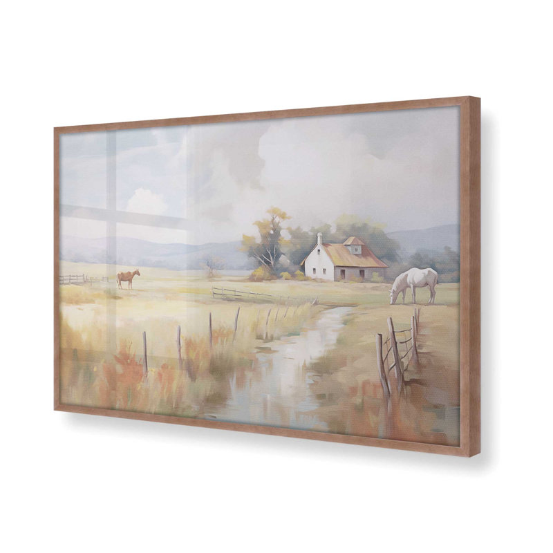 «Peaceful Farmhouse Meadow», reproduction encadrée, Rose poudre, H 12,25 po x l 15,25 po